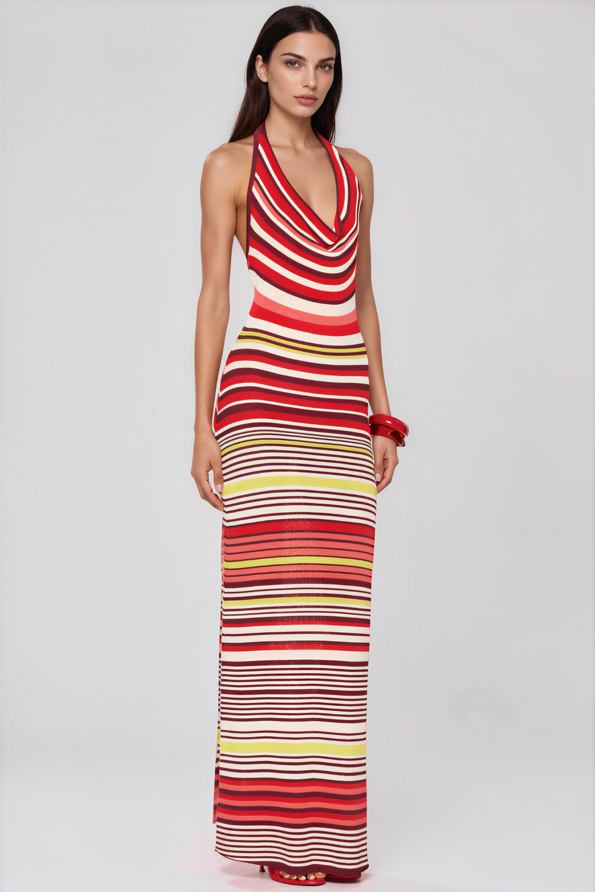 Kalista Halter Neck Stripe Maxi Dress