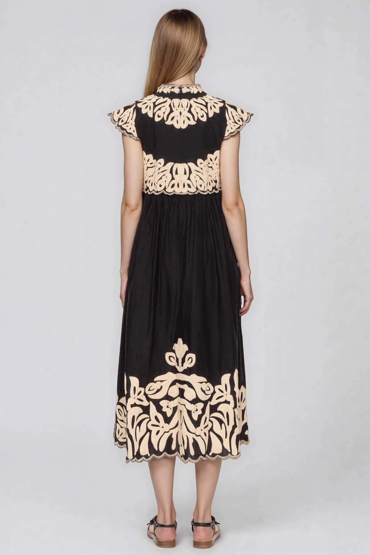 Farzad Embroidered Print Ruch Midi Dress