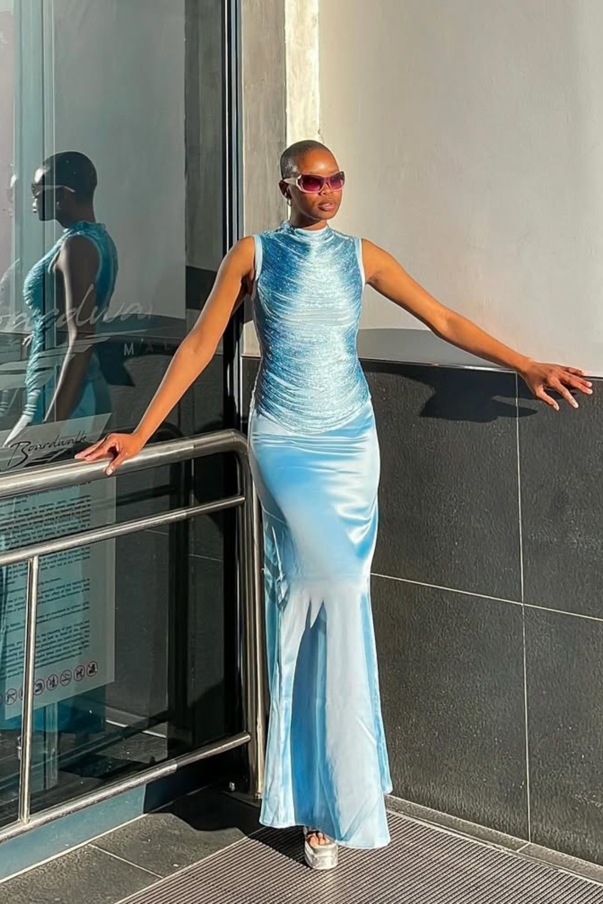 Fedde Fringe Satin Skirt Set In Sky Blue