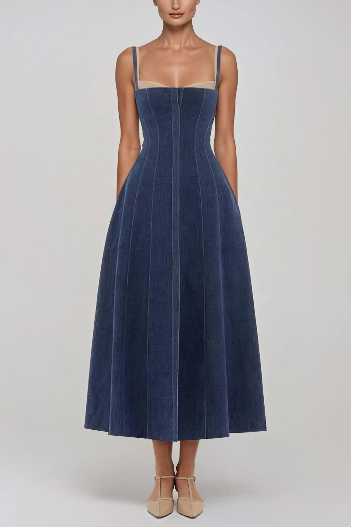 Helvius Spaghetti Denim Midi Dress