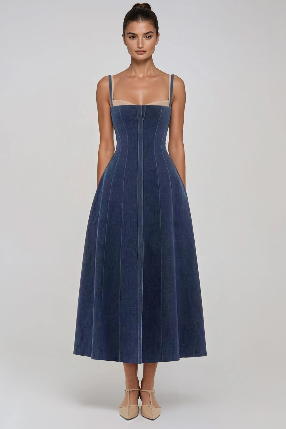 Helvius Spaghetti Denim Midi Dress