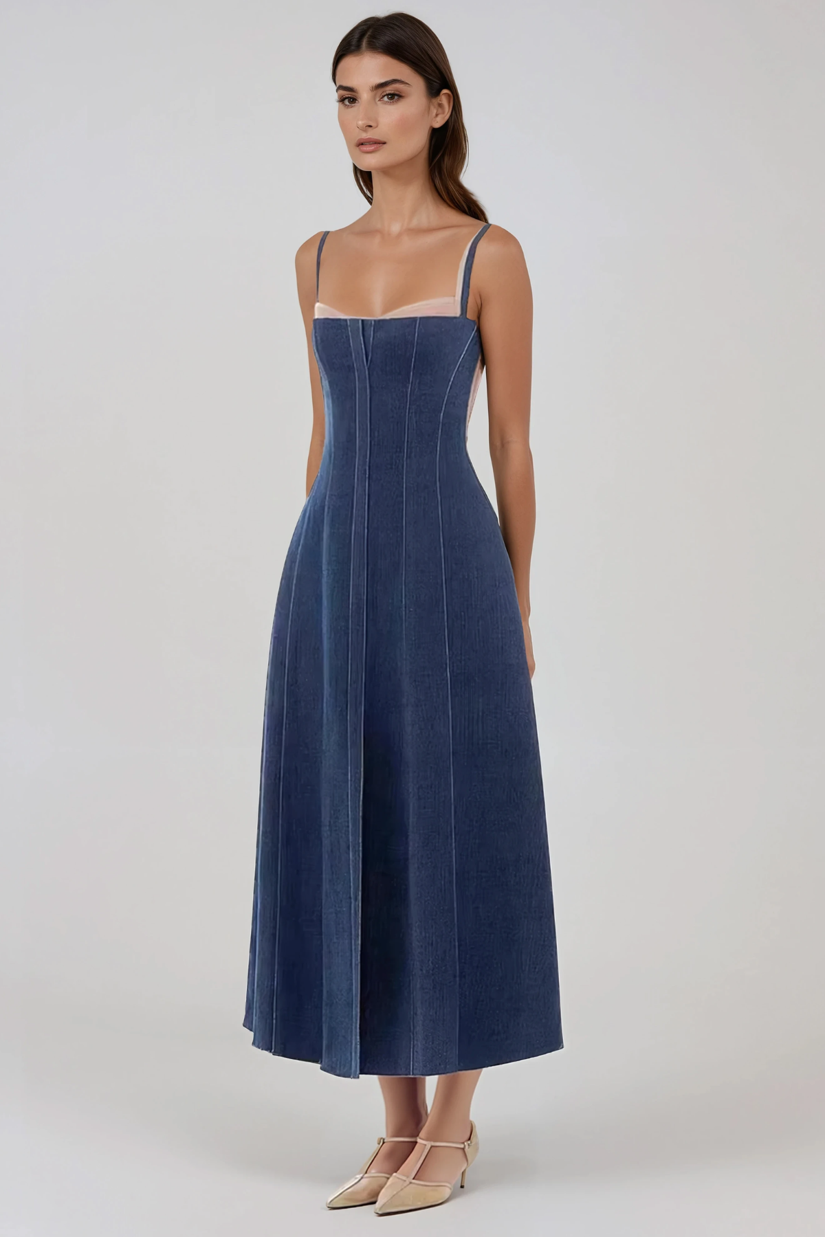 Helvius Spaghetti Denim Midi Dress