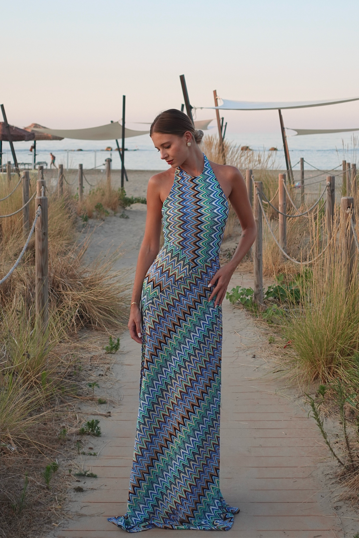 Ignasi Halter Neck Asymmetric Maxi Dress