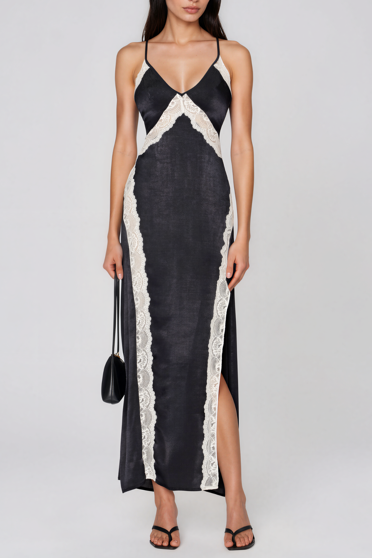 Kaliska Spaghetti Lace Split Maxi Dress