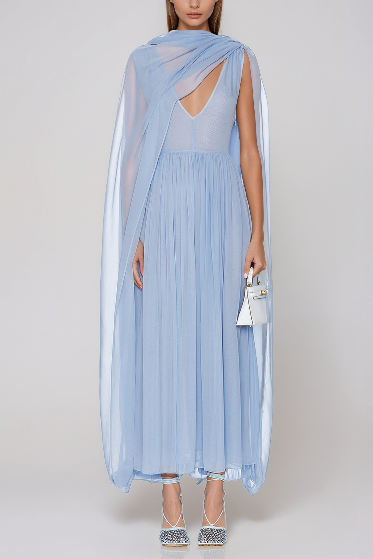 Helier Shwal Mesh Ruch Midi Dress