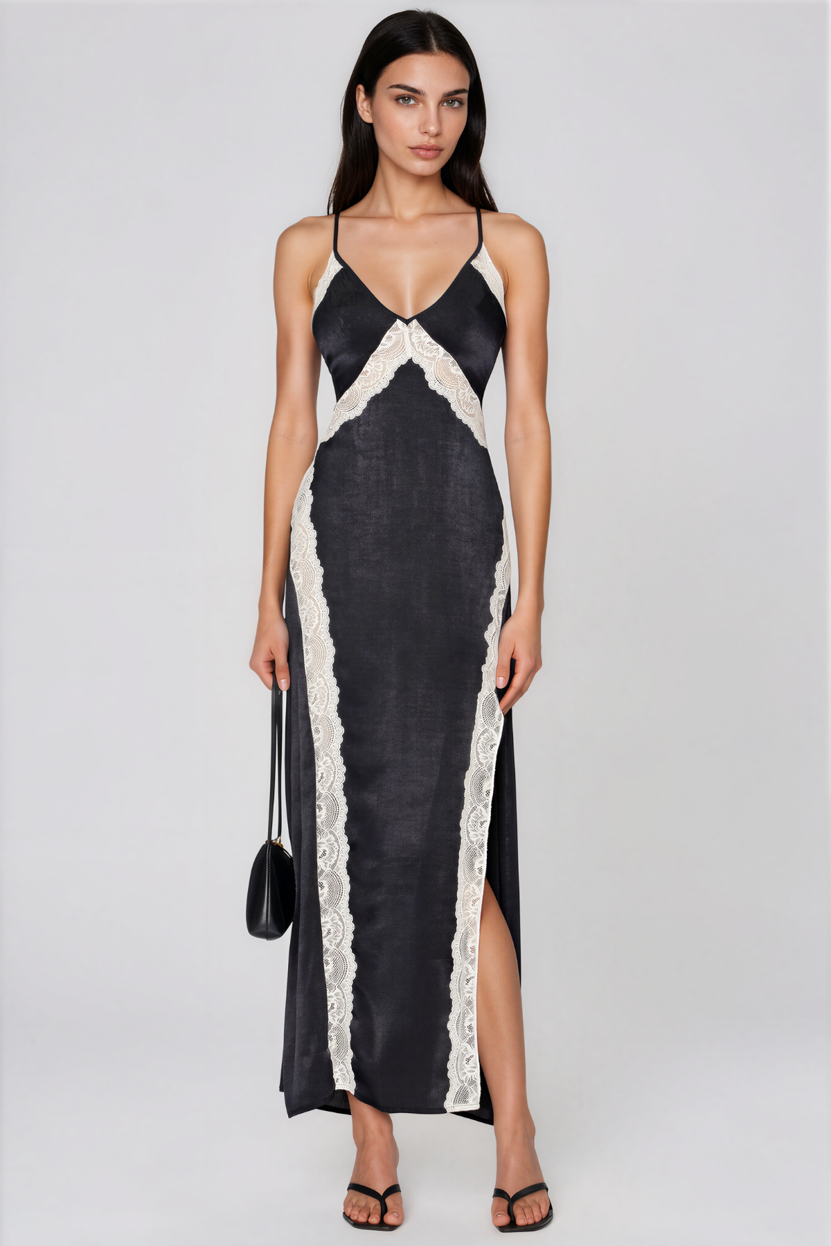 Kaliska Spaghetti Lace Split Maxi Dress