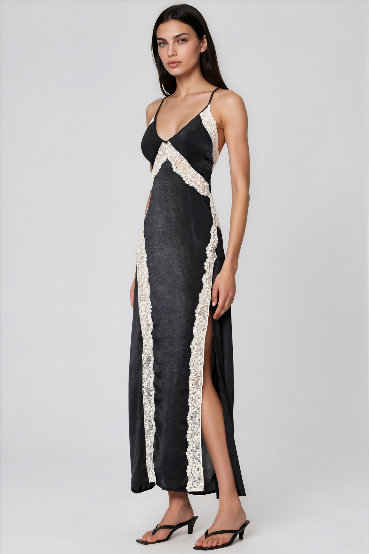 Kaliska Spaghetti Lace Split Maxi Dress