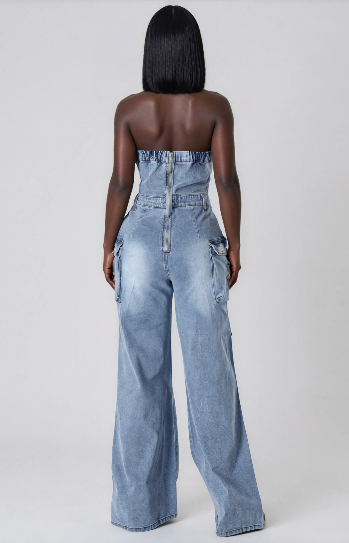Jeane Strapless Ripped Denim Jumpsuit