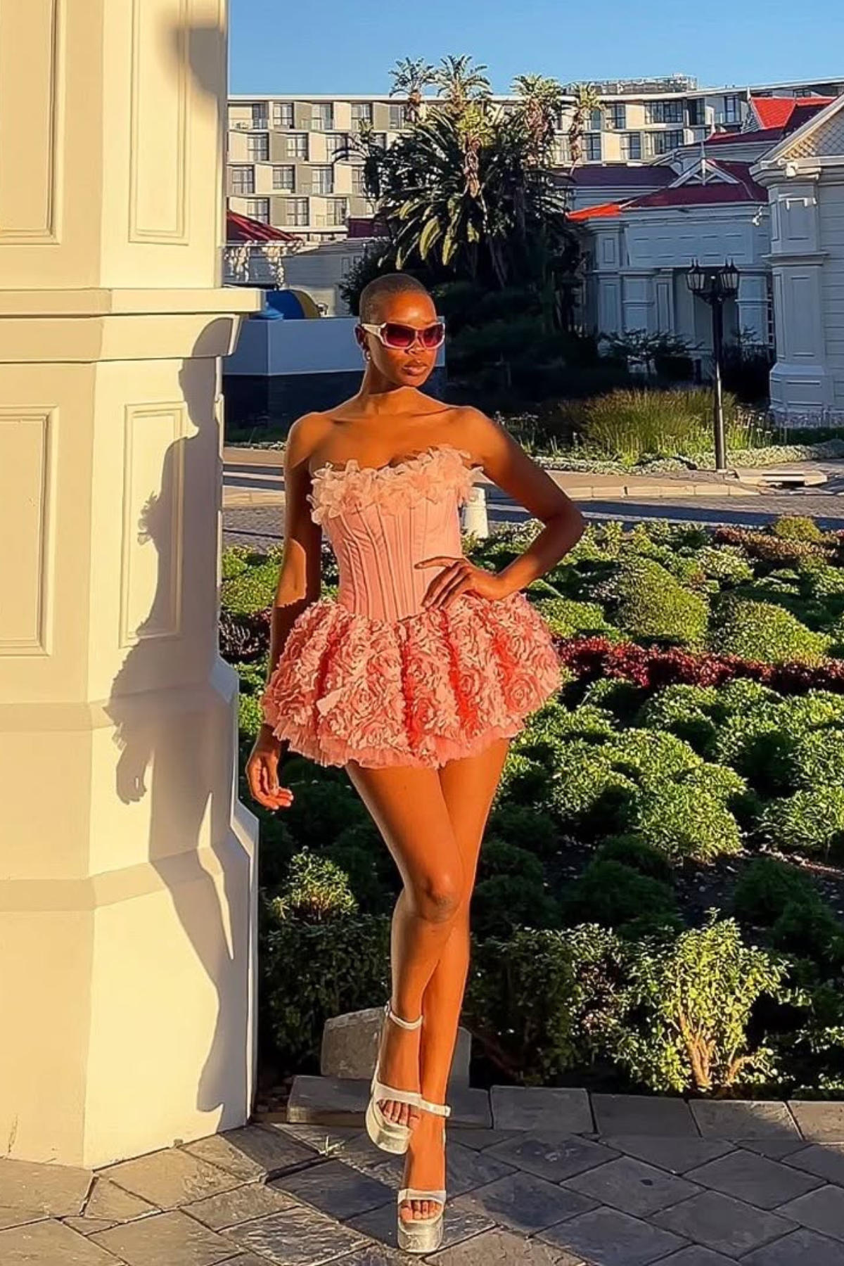 Daxton Corset Flower Puffy Mini Dress In Pink