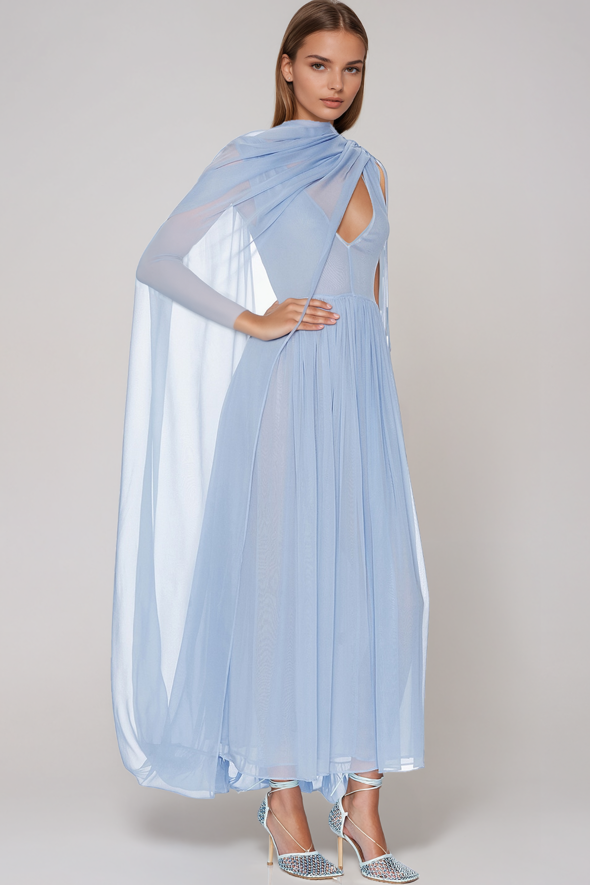 Helier Shwal Mesh Ruch Midi Dress