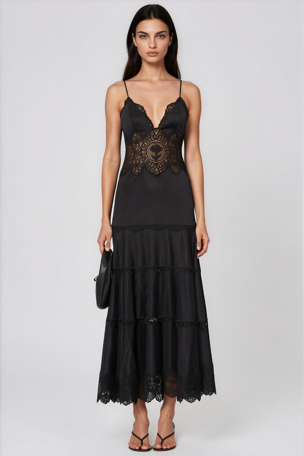 KalkinV Neck  Lace Floral Maxi Dress