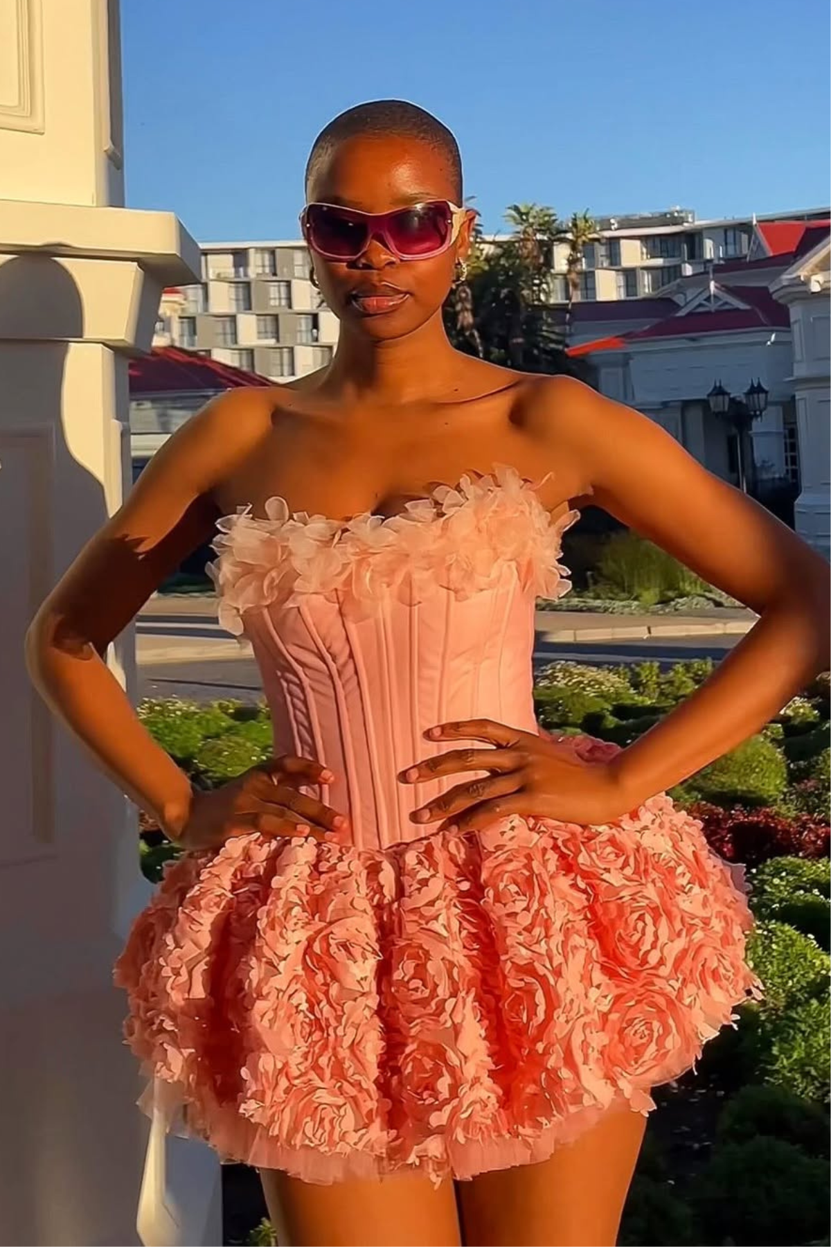 Daxton Corset Flower Puffy Mini Dress In Pink