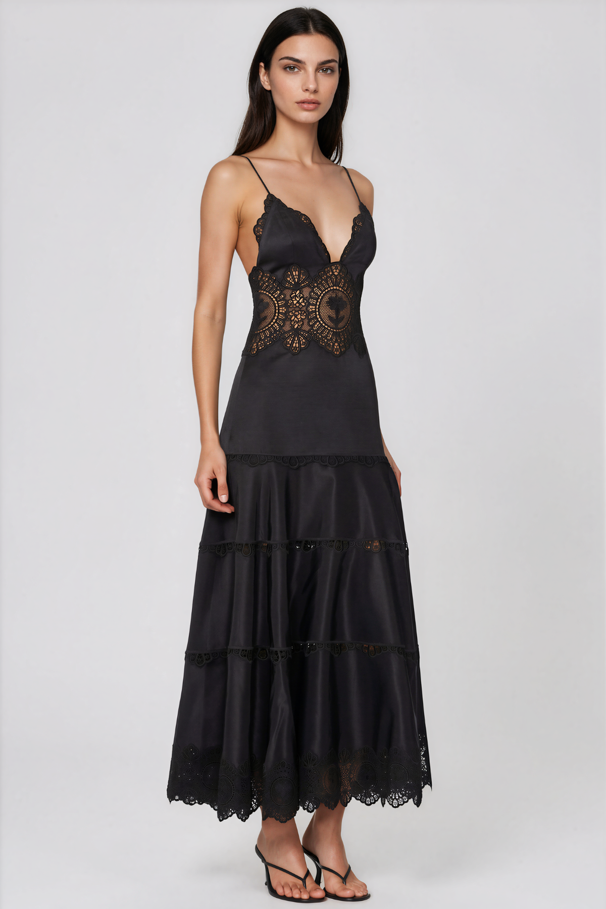 KalkinV Neck  Lace Floral Maxi Dress
