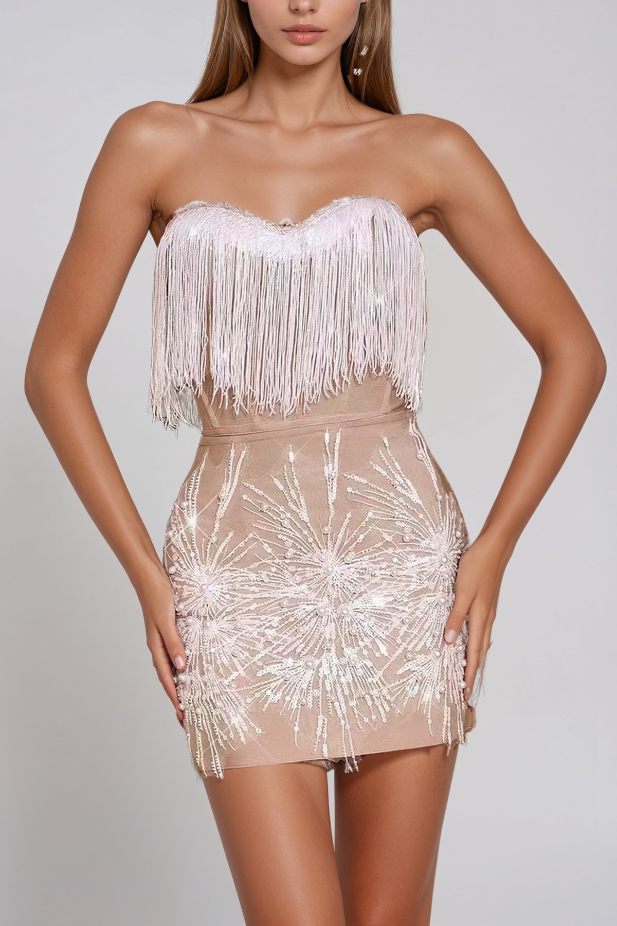 Helios Fringe Pearl Mini Dress