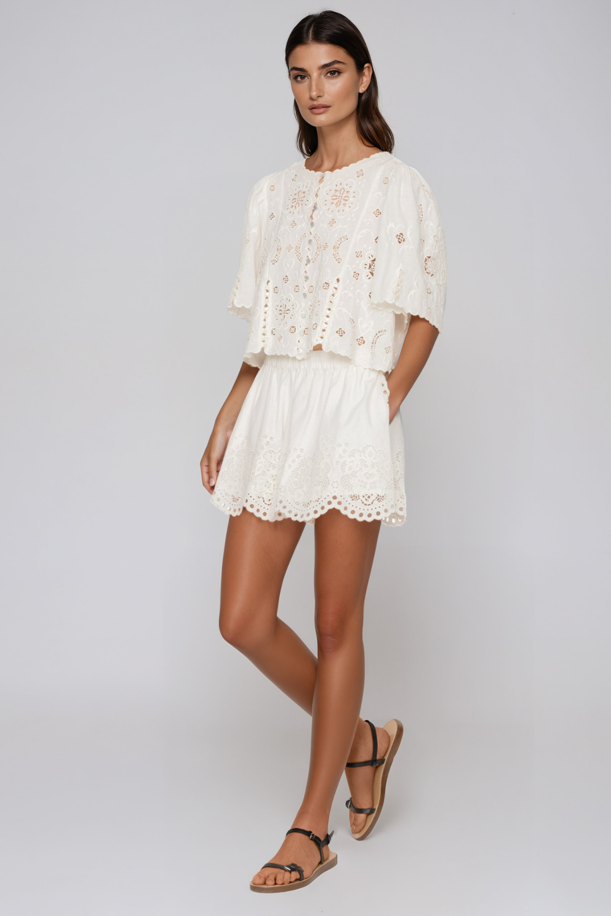 Jayden Floral Lace Shorts Set