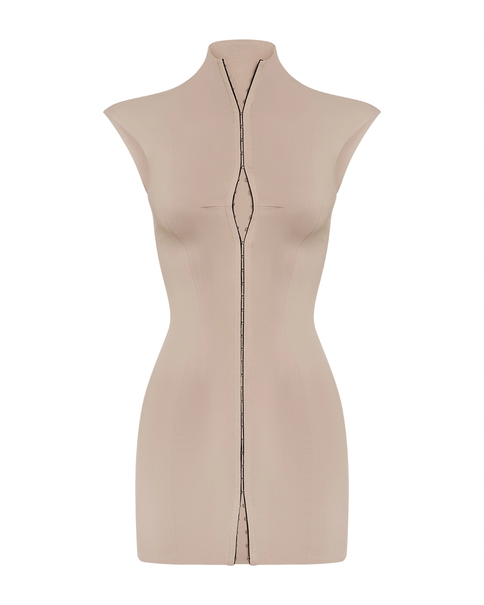 Dobromila Bodycon Hook Mini Dress In Beige