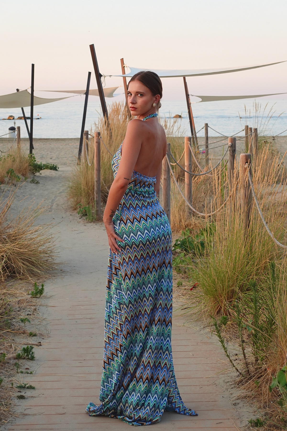 Ignasi Halter Neck Asymmetric Maxi Dress
