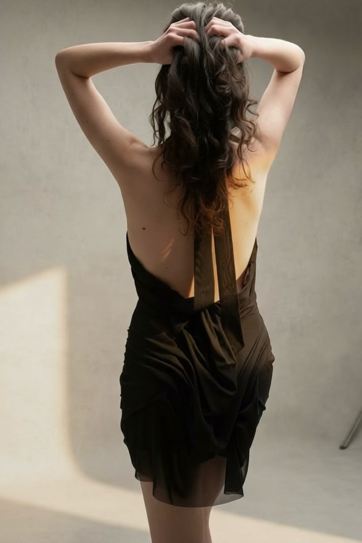 Davion Halter Neck Ruch Asymmetric Mini Dress In Black