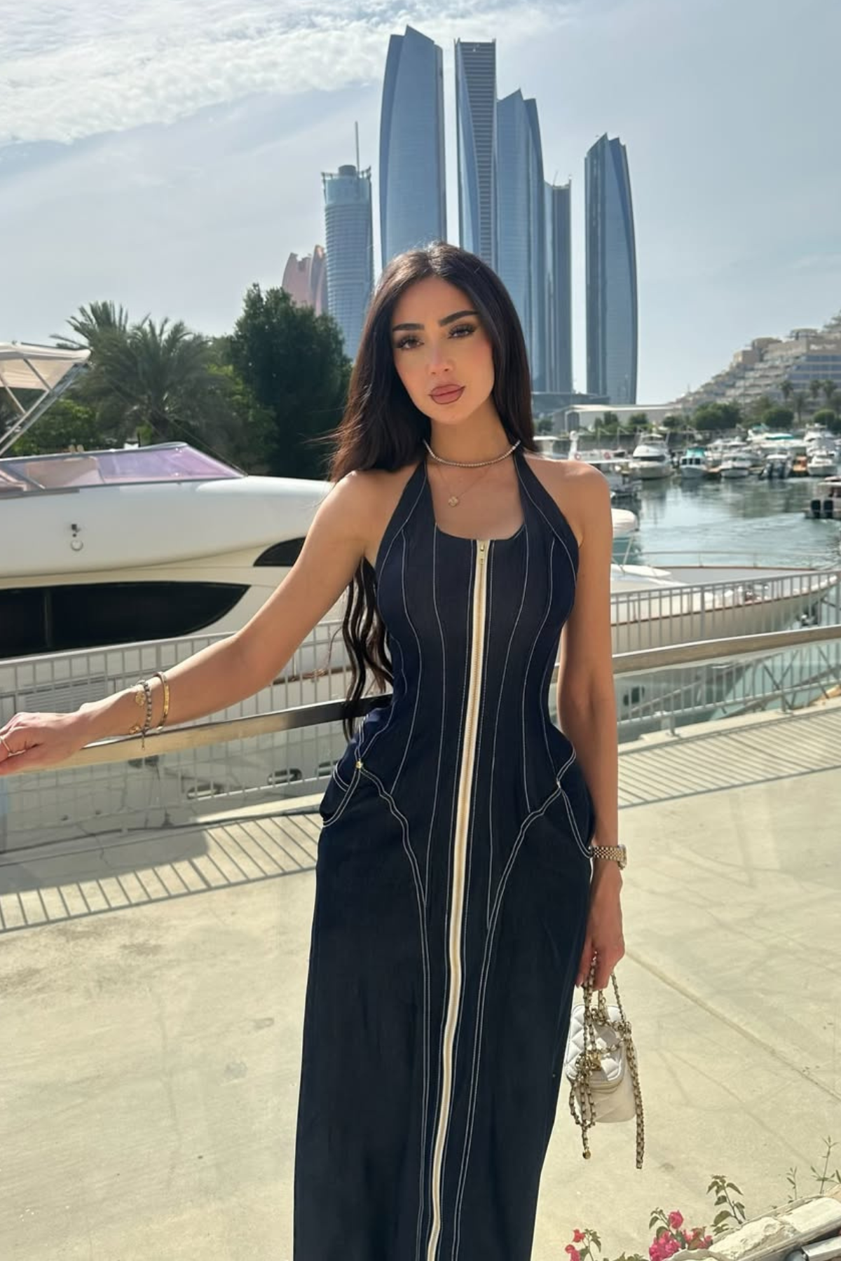 Cirillo Halter Neck Corset Denim Maxi Dress