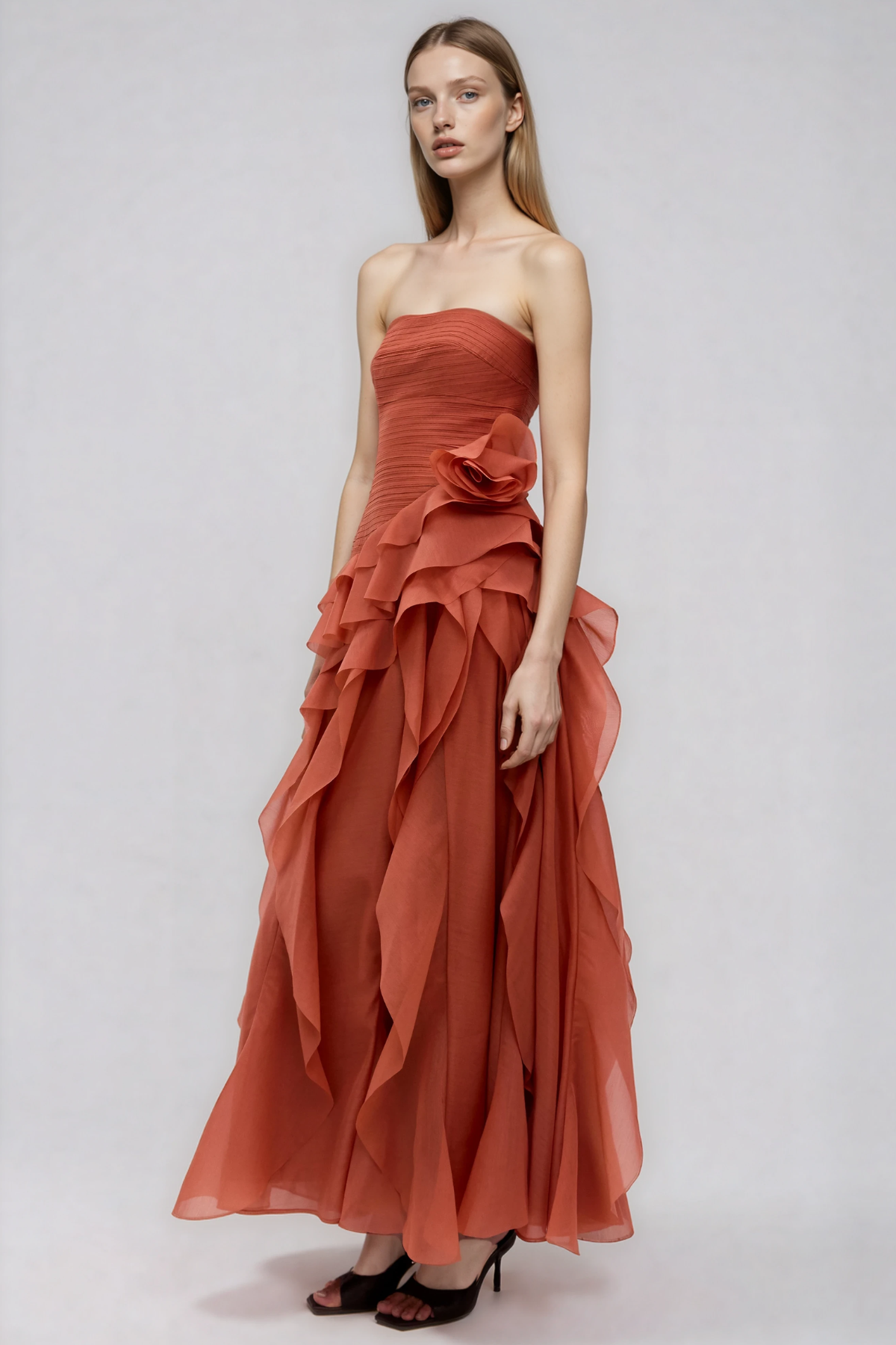 Hephzibah Strapless Ruffle Maxi Dress