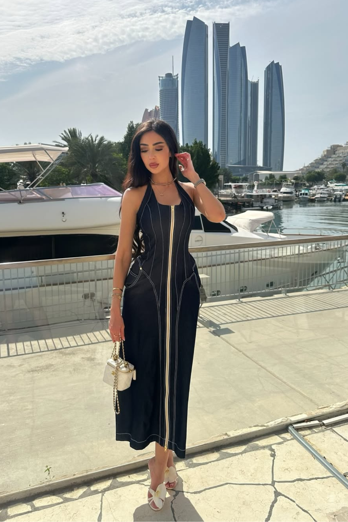 Cirillo Halter Neck Corset Denim Maxi Dress
