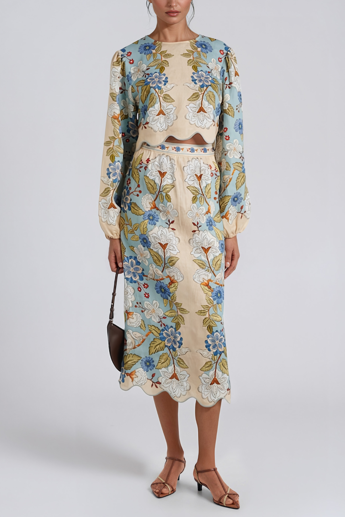 Januarius Balloon Sleeve Print Skirt Set