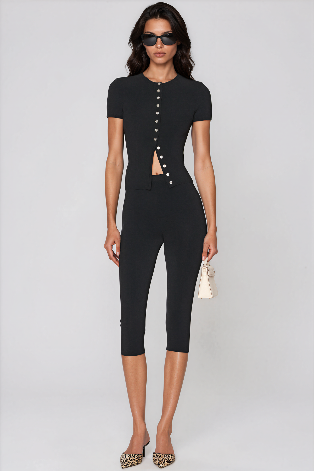 Kaliyah Button Split Capri Pants Set