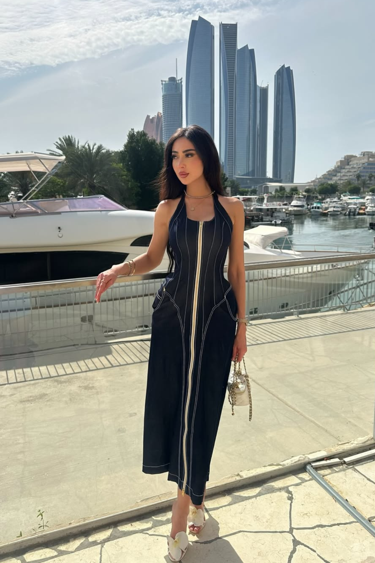 Cirillo Halter Neck Corset Denim Maxi Dress