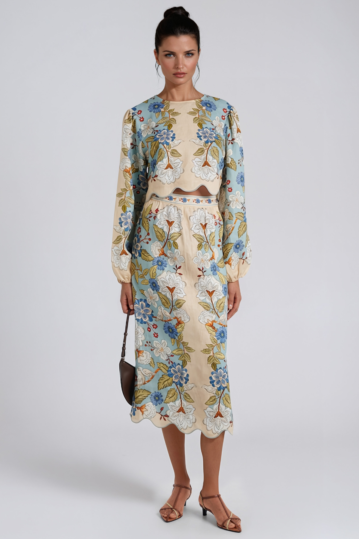 Januarius Balloon Sleeve Print Skirt Set