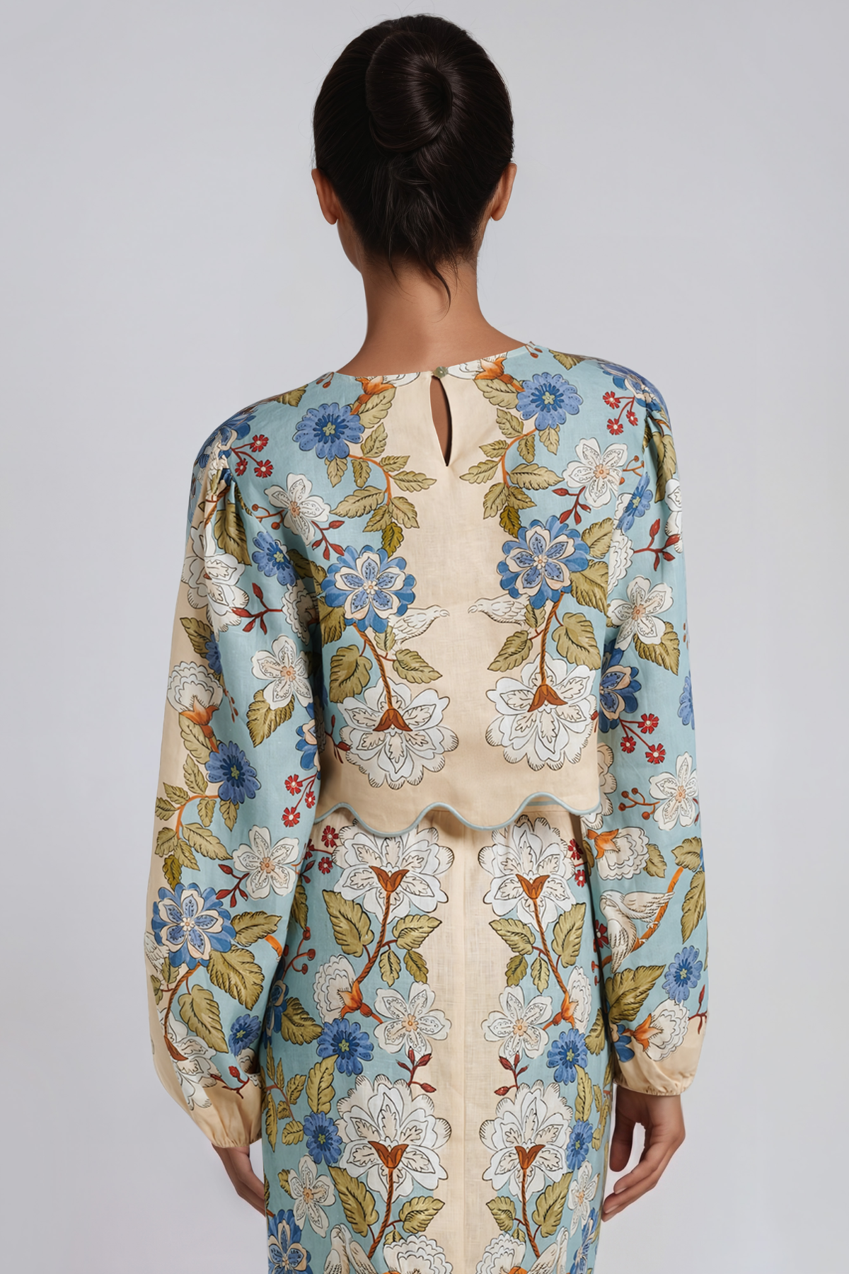 Januarius Balloon Sleeve Print Skirt Set