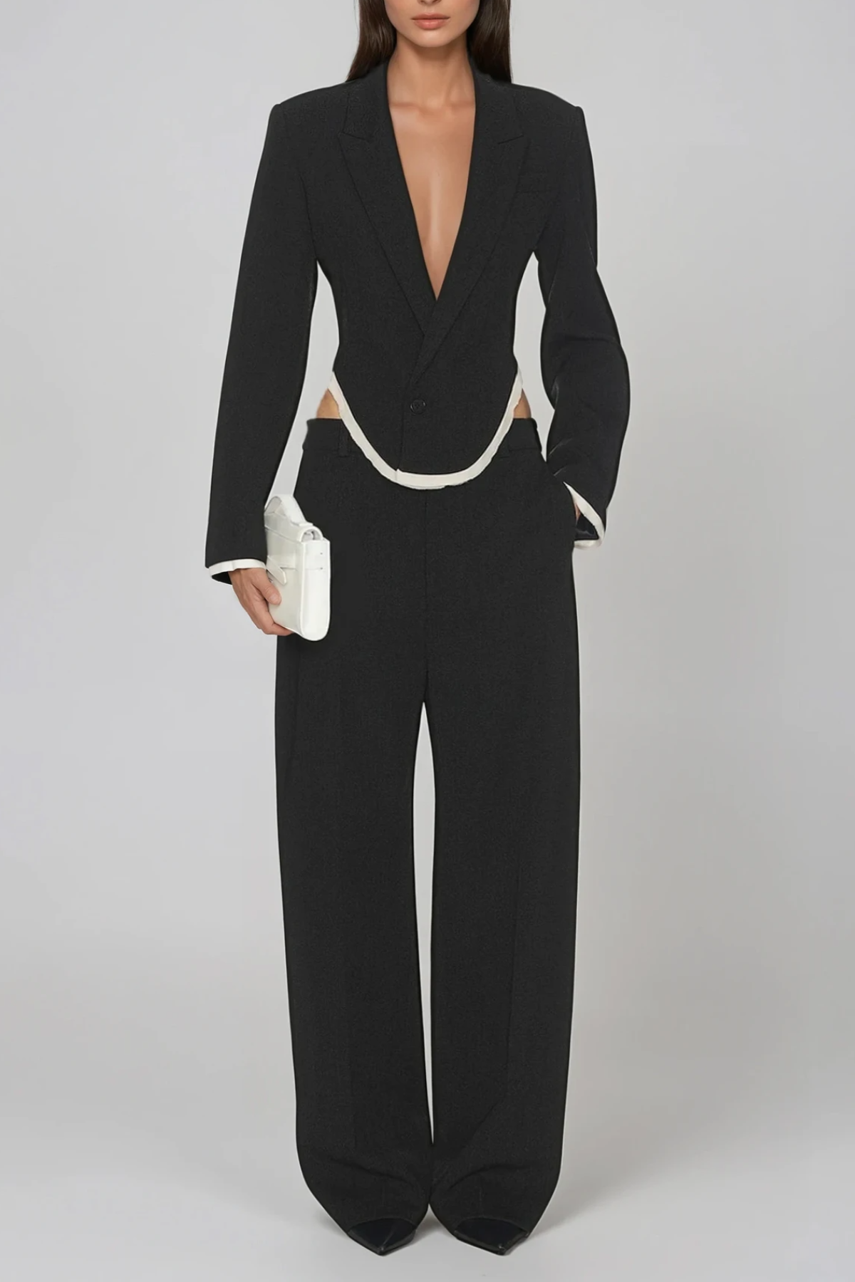 Giovannina Plunge Colorblock Blazer Pants Set