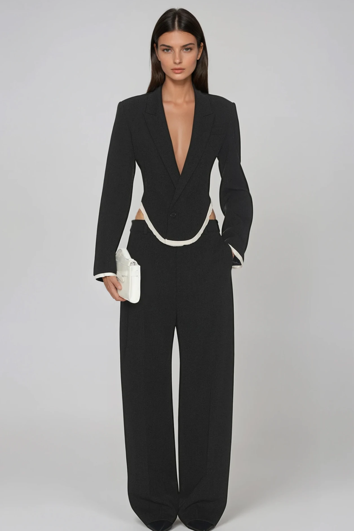 Giovannina Plunge Colorblock Blazer Pants Set