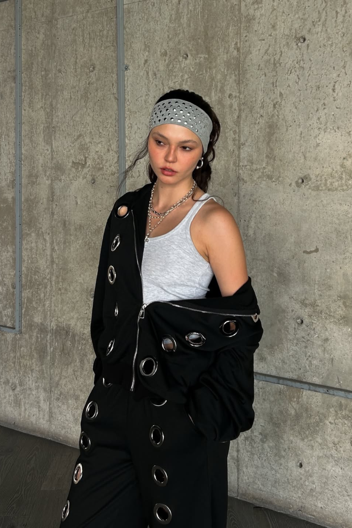 Daniyal Eyelet Hooded Pants Set In Black