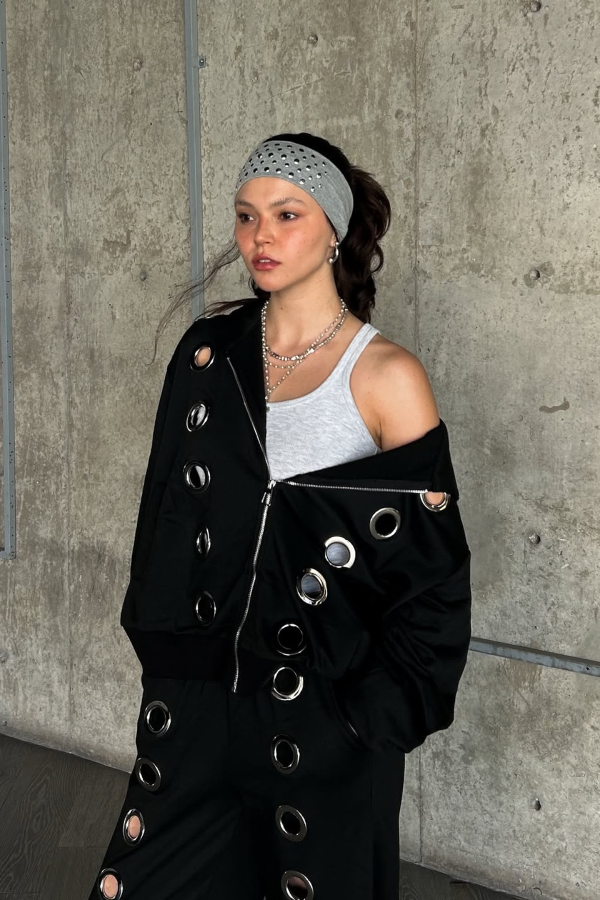 Daniyal Eyelet Hooded Pants Set In Black
