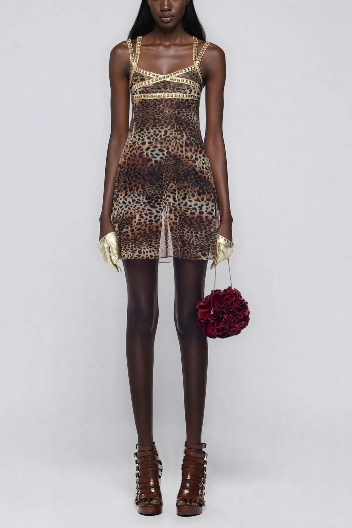 Hepsie Leopard Crystal Mini Dress