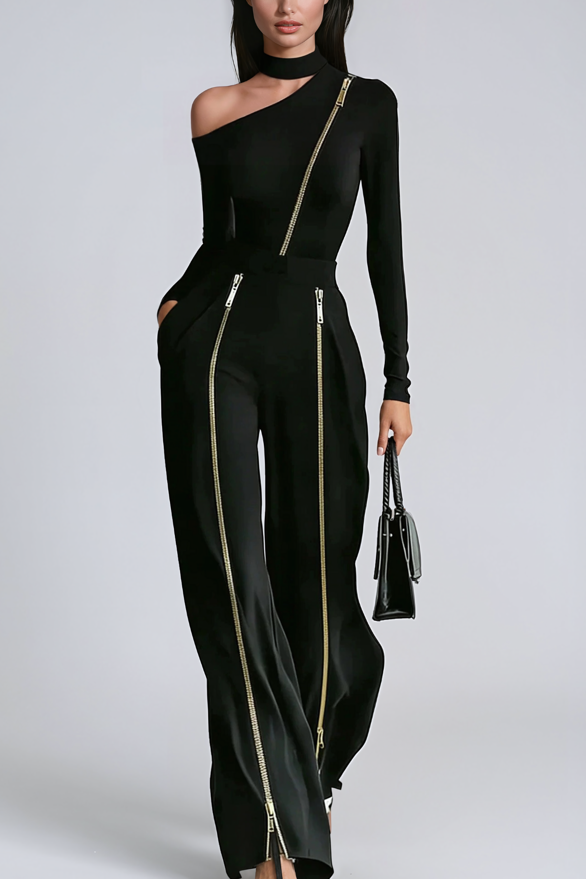 Japheth Asymmetrical Zipper Pants Set