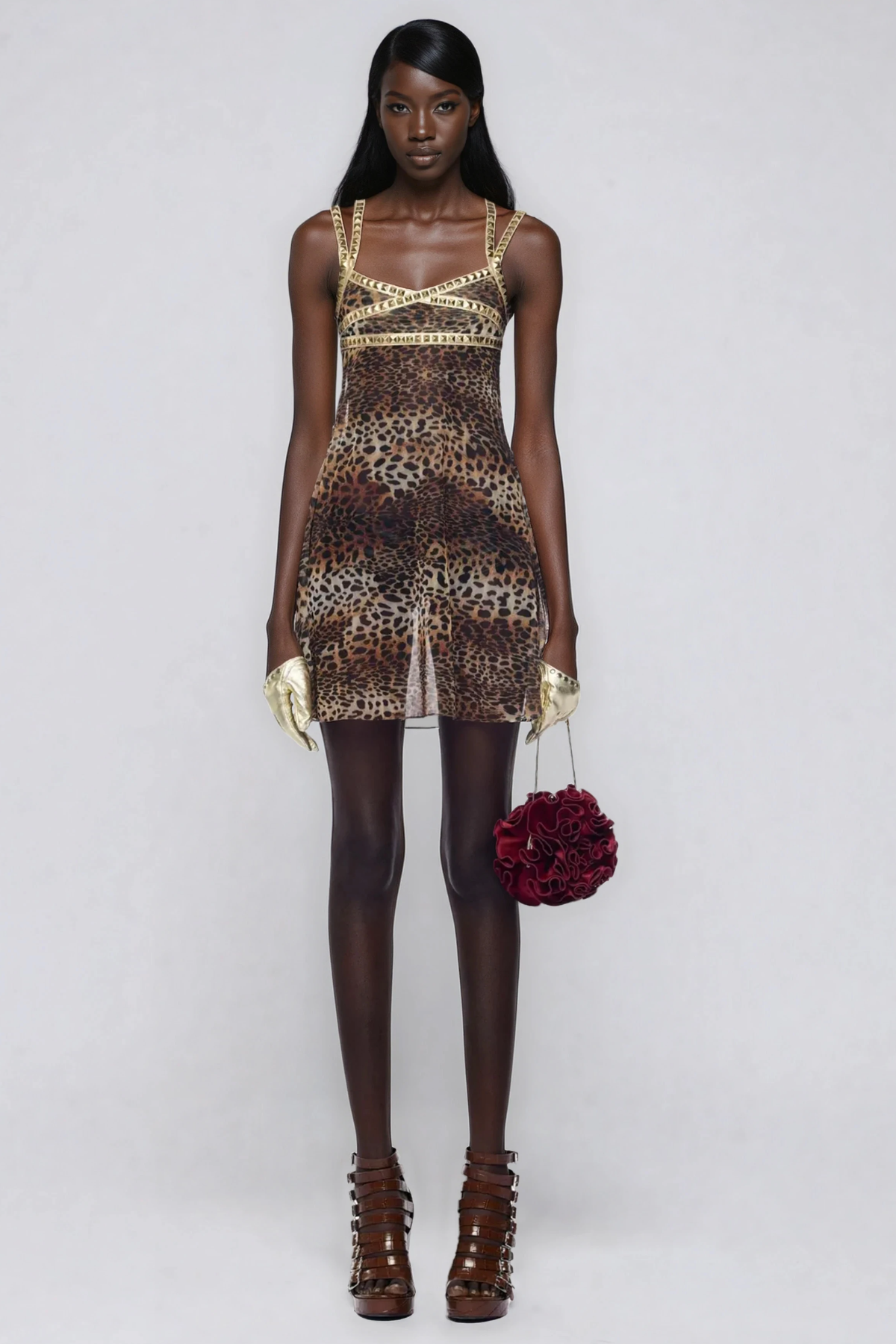 Hepsie Leopard Crystal Mini Dress