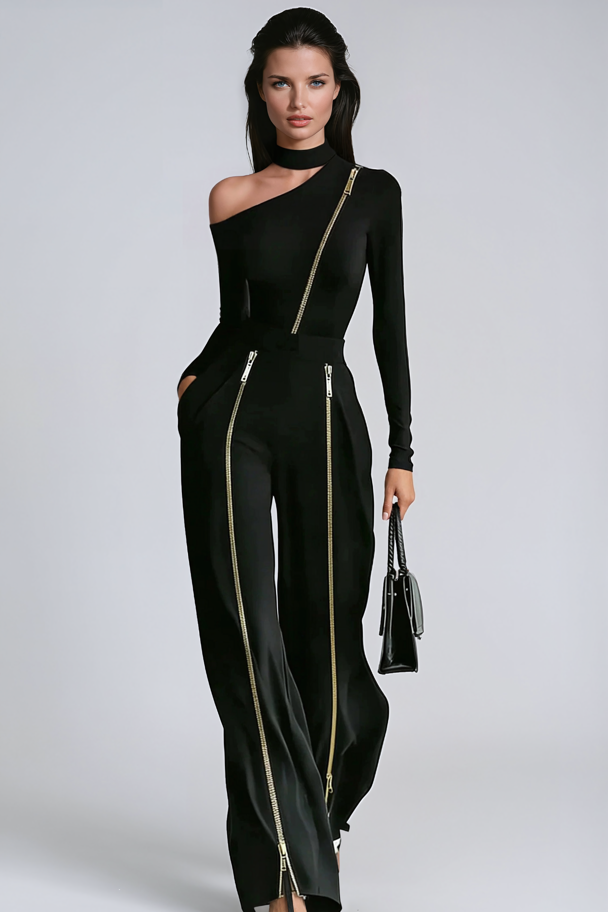 Japheth Asymmetrical Zipper Pants Set