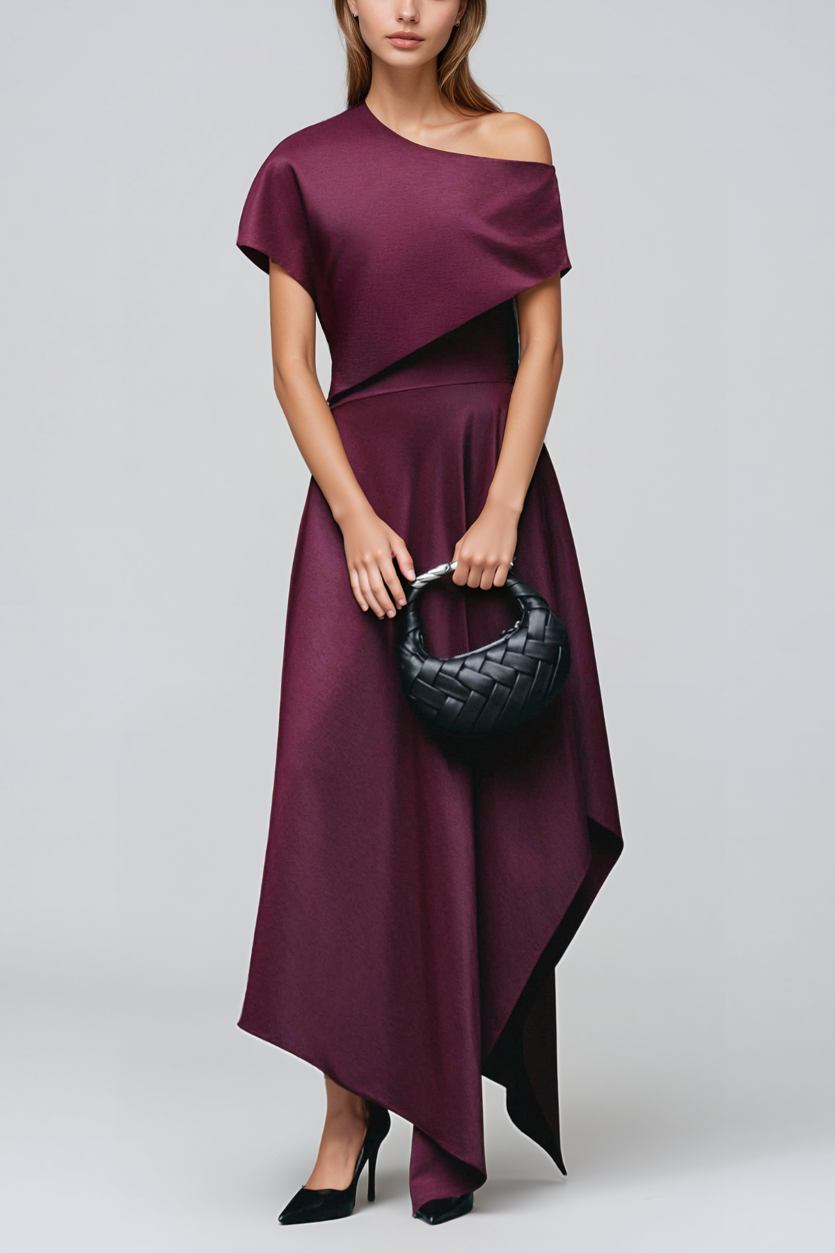 Heli One Shoulder  Asymmetric Maxi Dress