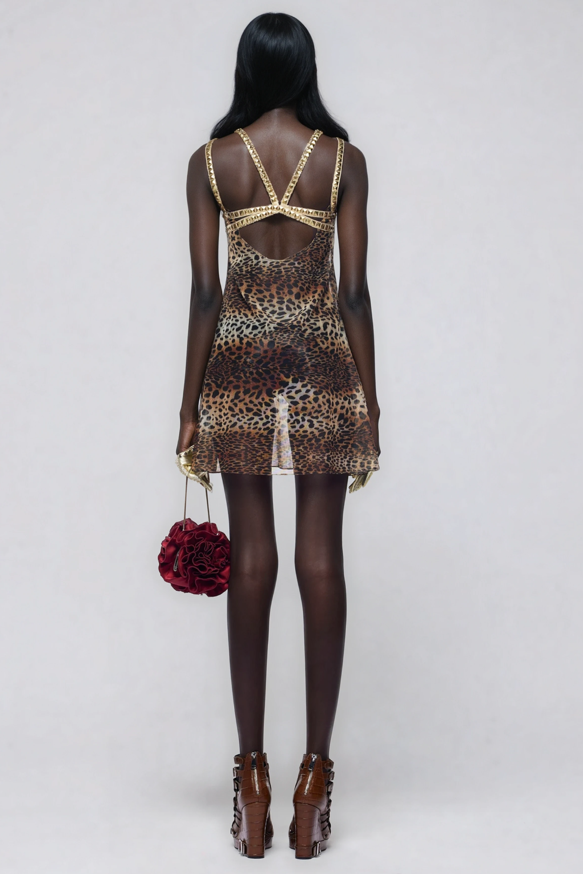 Hepsie Leopard Crystal Mini Dress