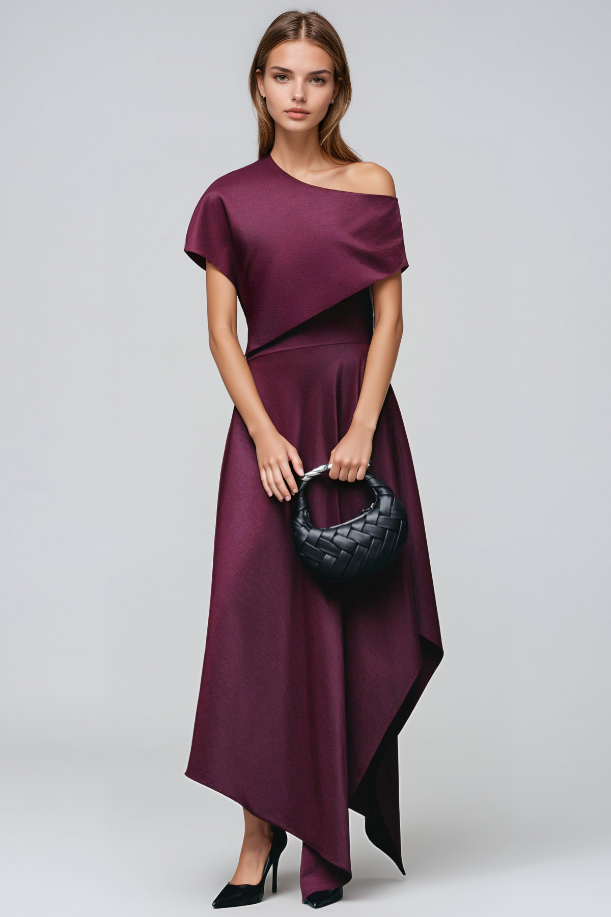 Heli One Shoulder  Asymmetric Maxi Dress