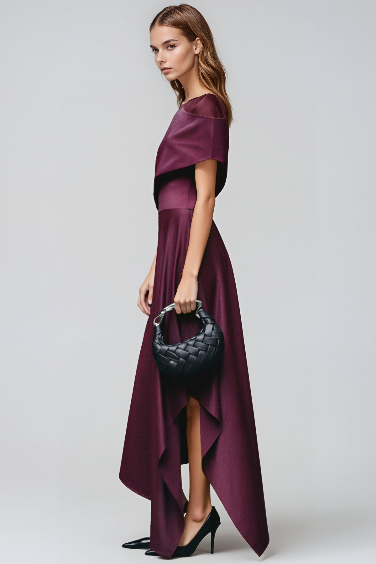 Heli One Shoulder  Asymmetric Maxi Dress