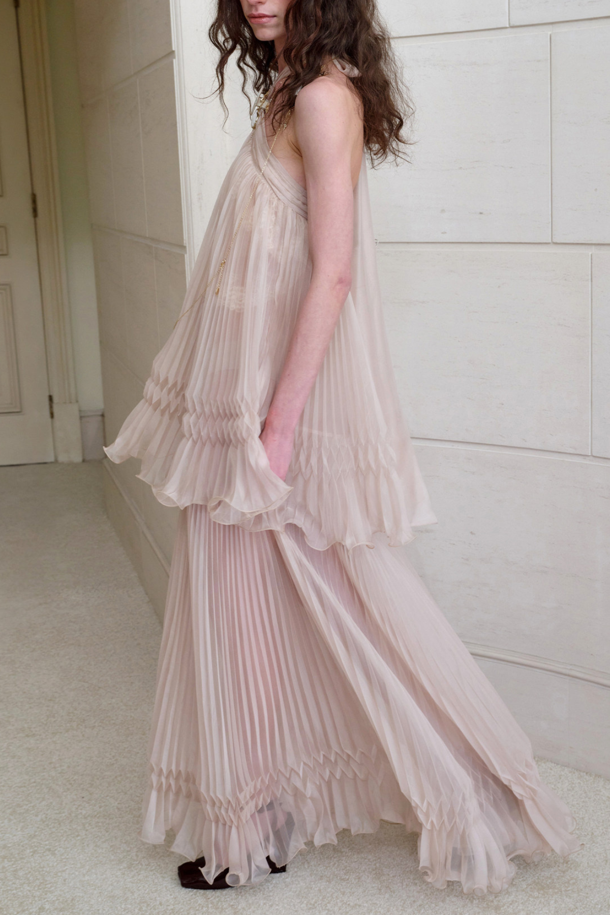 Folami Halter Neck Ruch Maxi Dress