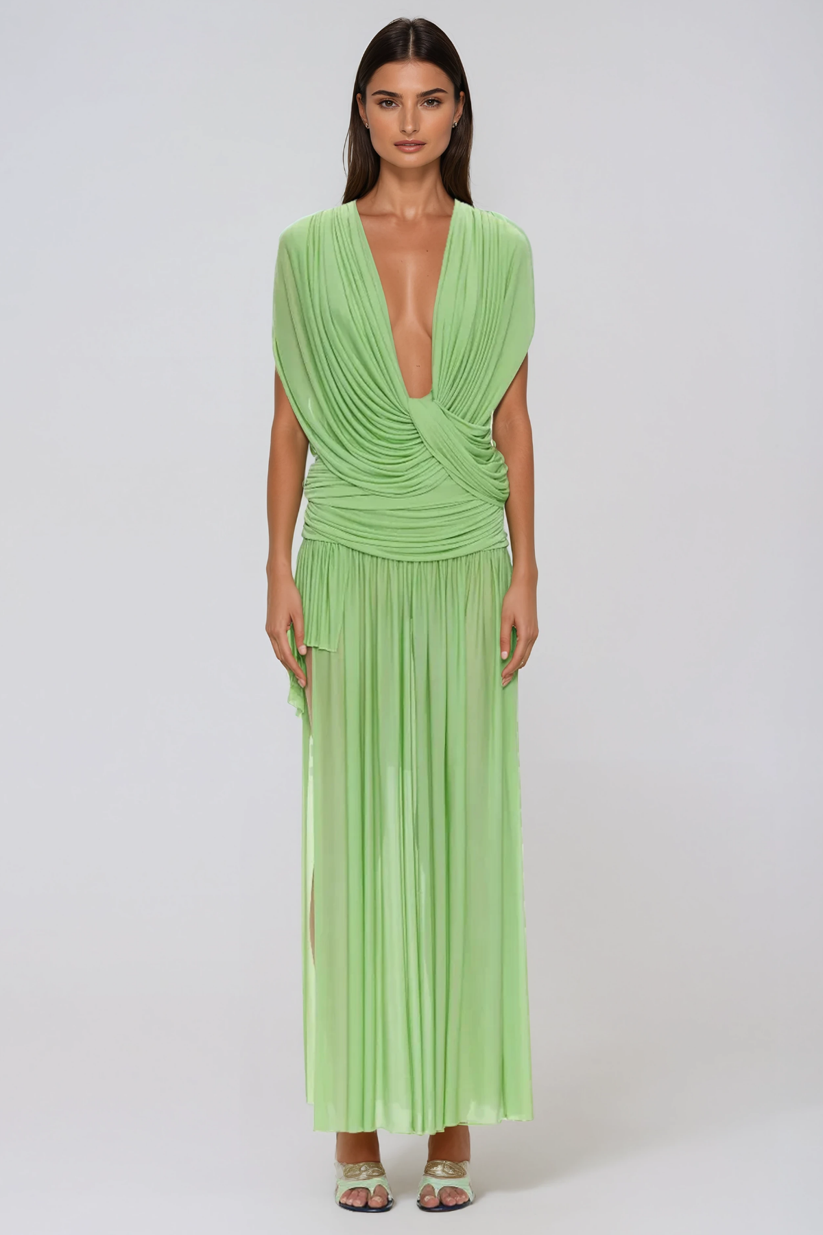 Ceylin Ruch Twist Plunge Skirt Set