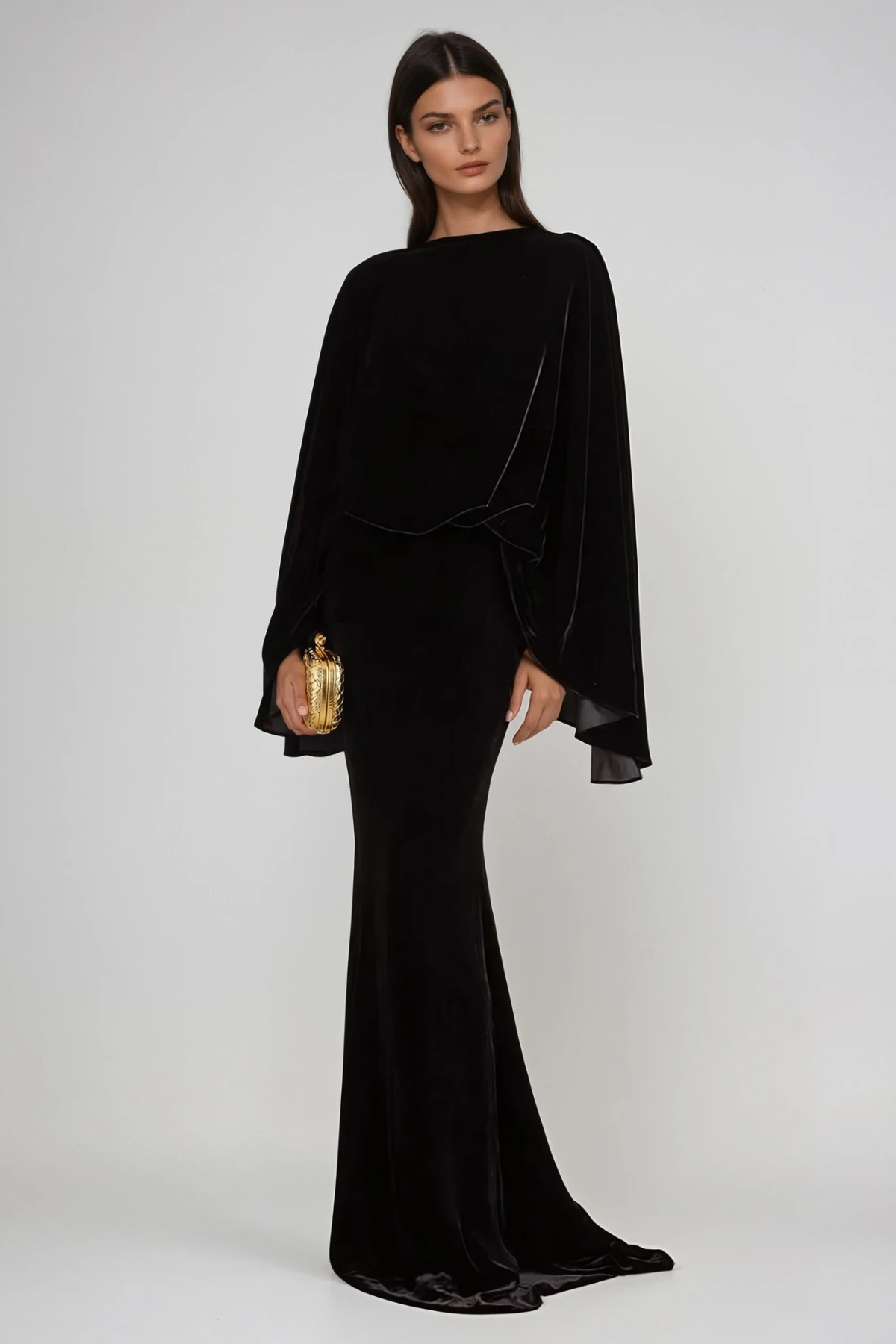 Dixon Cape Sleeve Velvet Skirt Set In Black