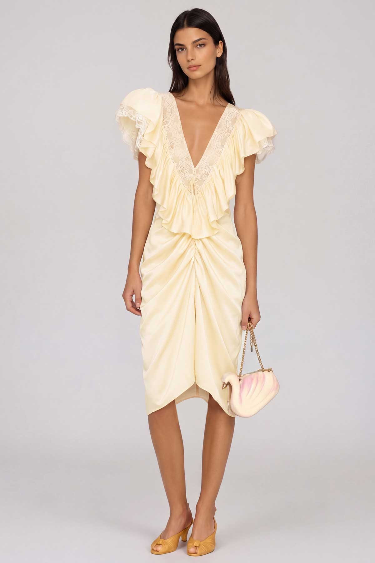Hadassa Plunge Ruffle Midi Dress