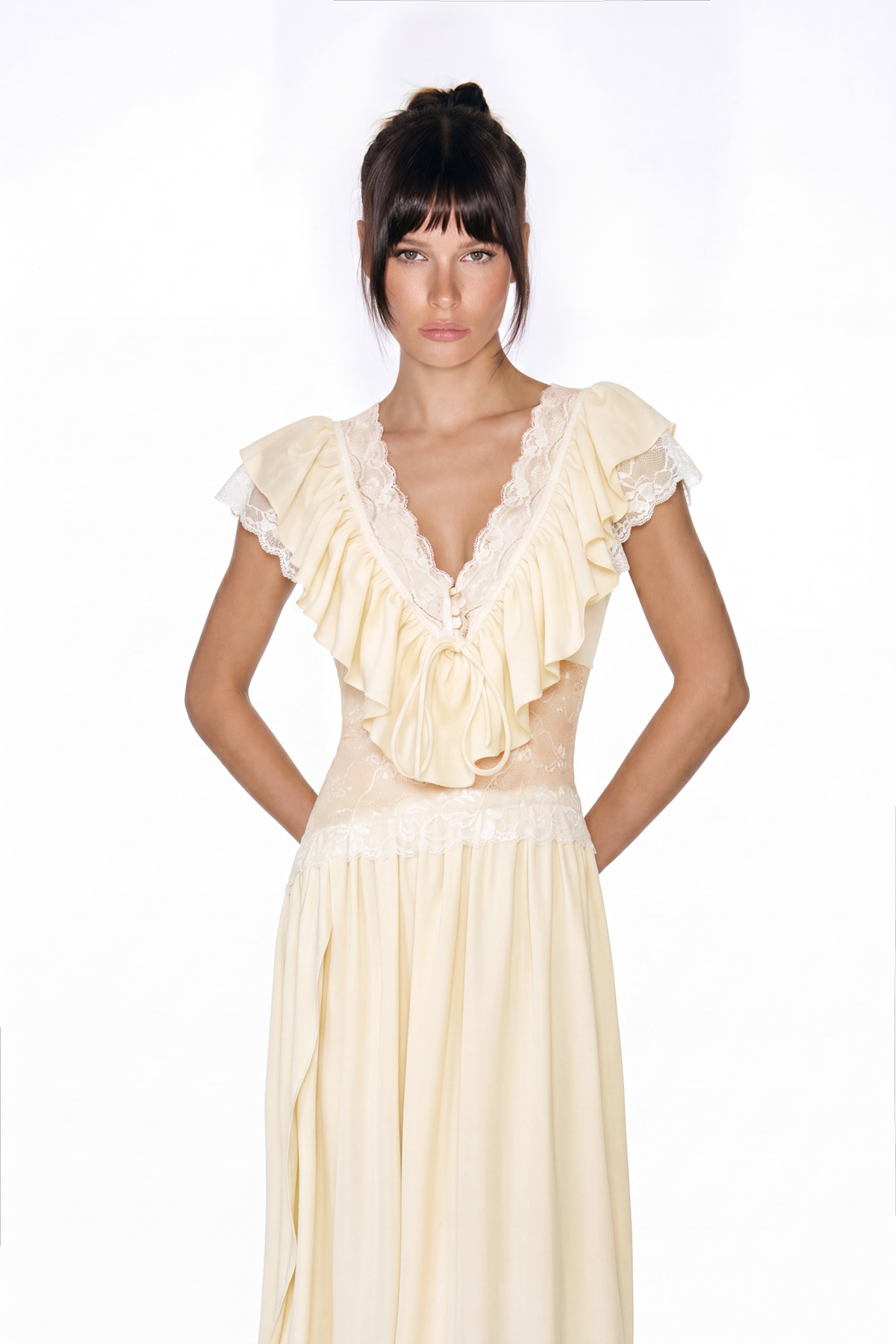 Hadassa V Neck Lace  Draped Maxi Dress