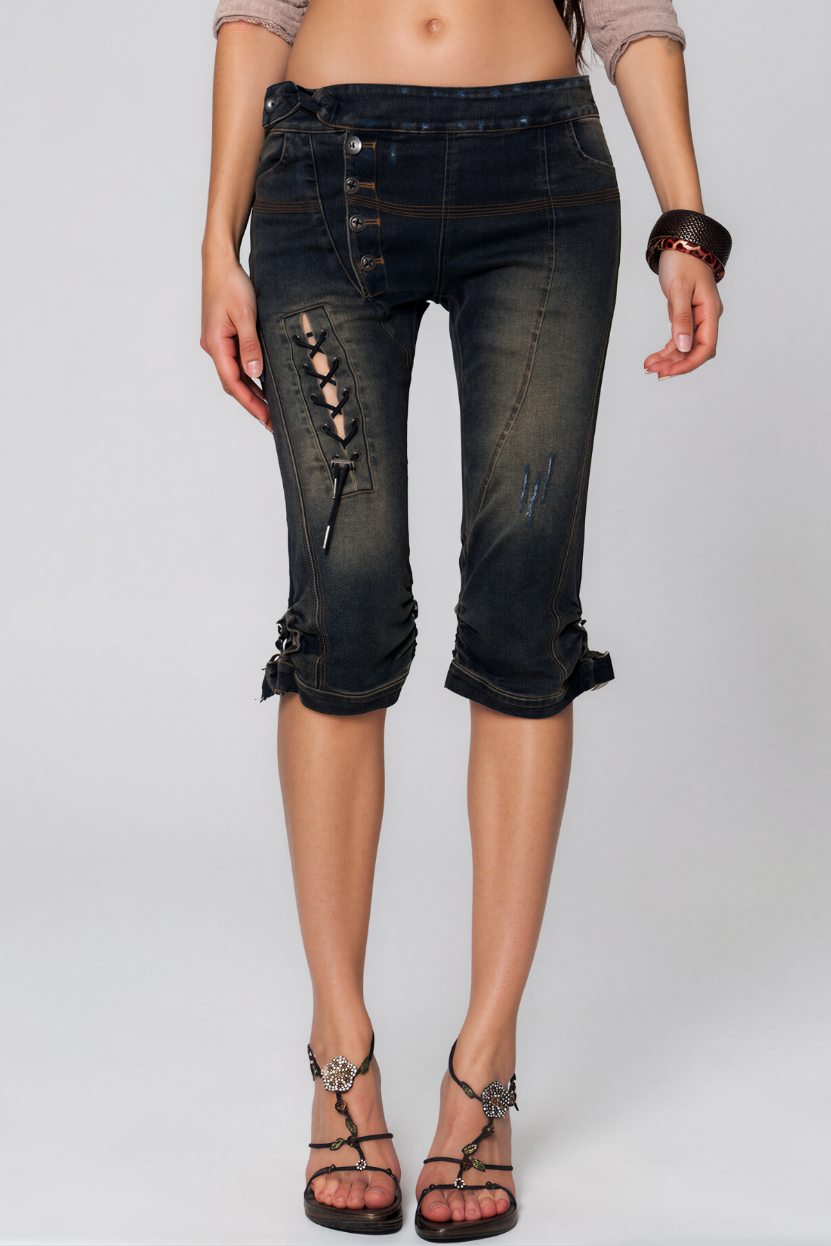 Kaleb Lace Up Denim Capri Pants