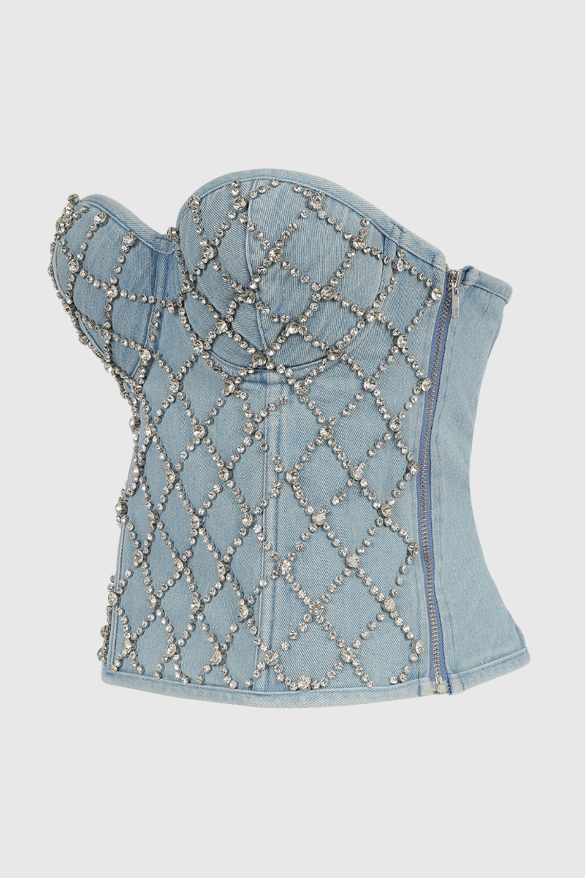 Livia Diamonds Embellished Strapless Denim Top