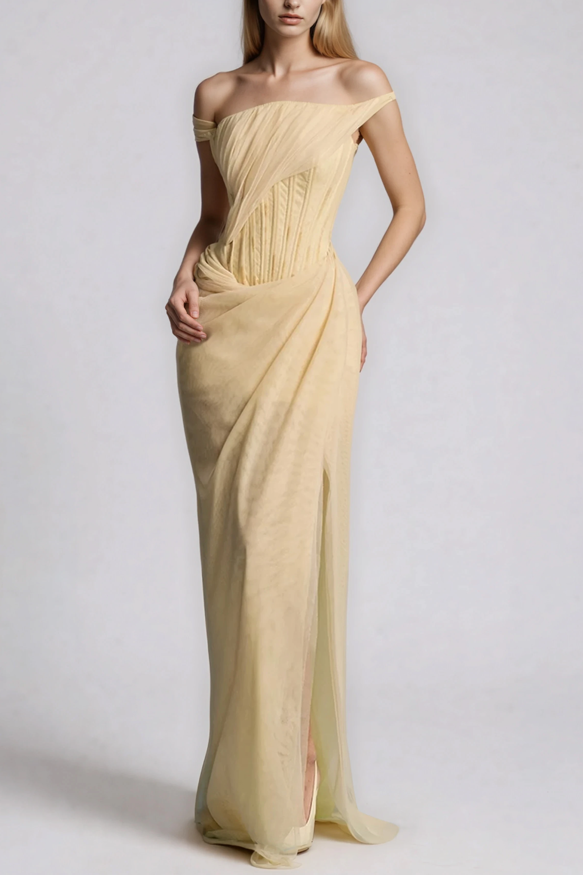 Dechen Off Shoulder Corset Split Maxi Dress